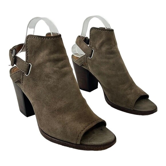 Frye Size 8.5 Dani Shield Suede Dark Taupe Slingback Open Toe Bootie 3471228-DTP - Picture 1 of 6